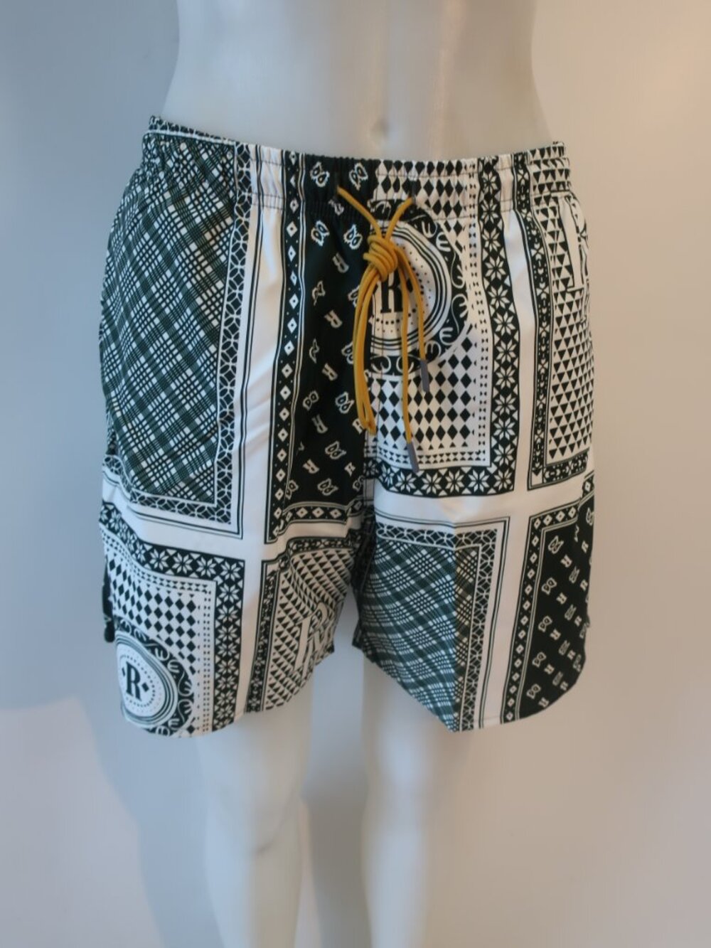 NWT Mens Rhude Forest Green White (Item-29) Paisley Bandana Print Swim Trunks XL